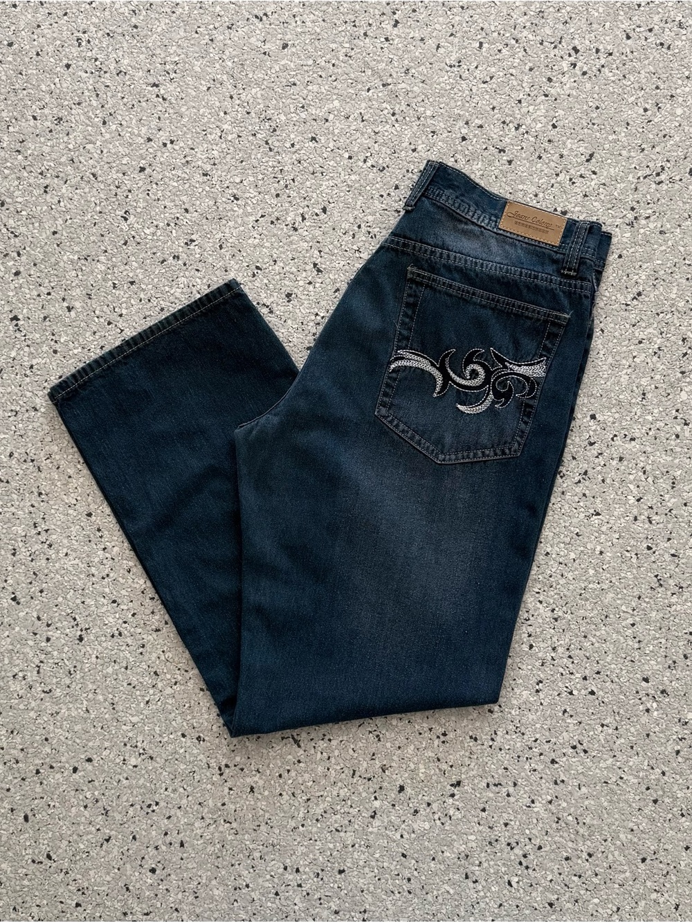 Jeans Colony Streetwear Y2K Style Embroidered Jeans Pockets Relaxed Dark 36x32